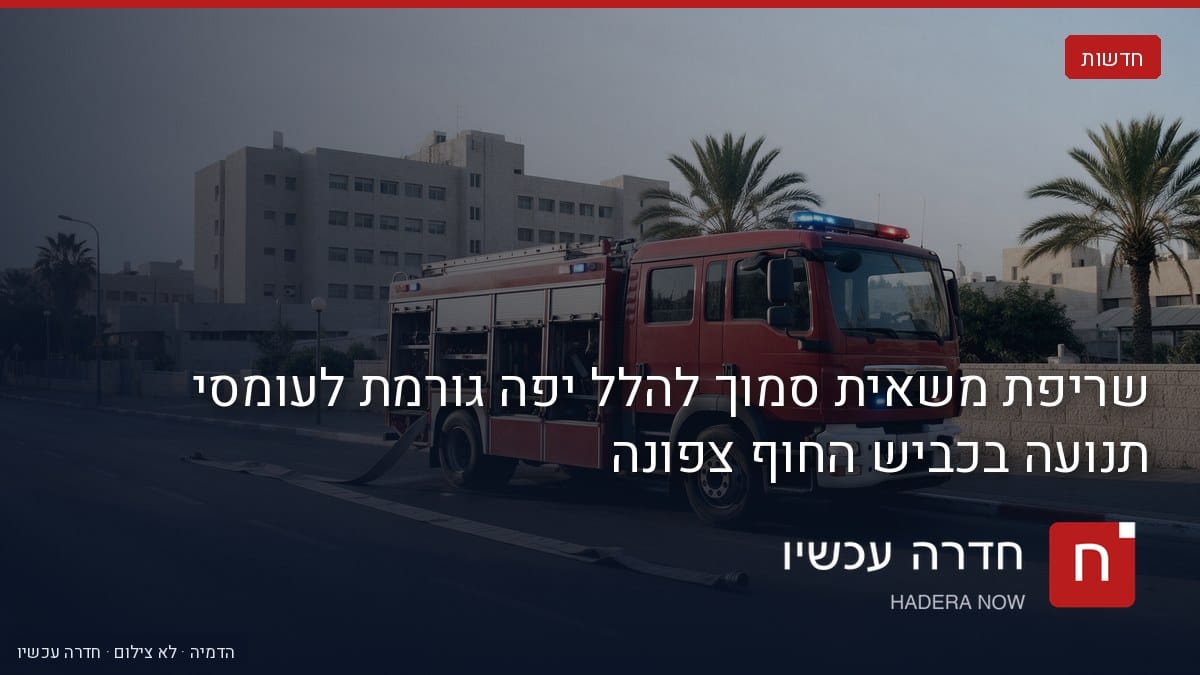 איור: בינה מלאכותית — שריפת משאית סמוך להלל יפה גורמת לעומסי תנועה בכביש החוף צפונה